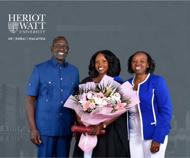 File image of President William Ruto and Mama Rachel Ruto with their daughter Cullie Ruto.
